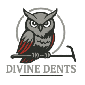 Divine Dents owl logo – paintless dent repair in Aubrey, Texas