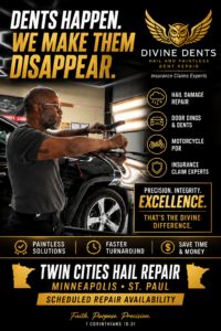 Divine Dents Twin Cities hail repair and paintless dent repair in Minneapolis and St. Paul, Minnesota